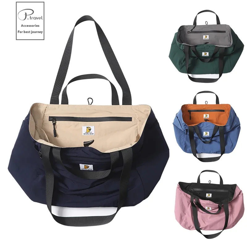 Reversible Canvas Travel Tote Bag Large Capacity Foldable Carry On Duffle Bag, Multi Shoulder Luggage Packing Handbag for Women