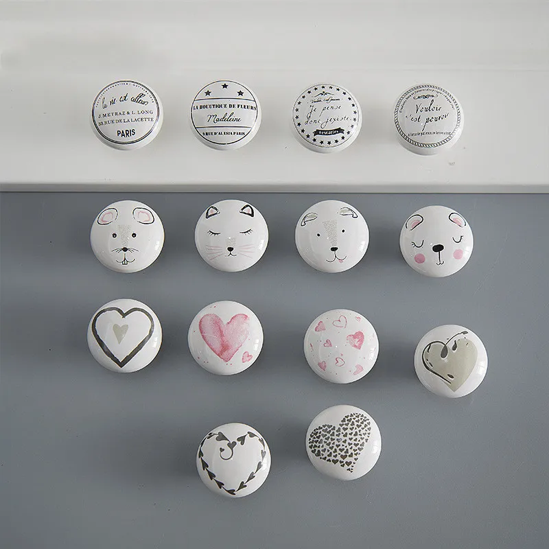 Simple Ceramic Bedroom Wardrobe Drawer Knob Kitchen Cabinet Door Single Hole Handle Black and White Furniture Decorative Handle