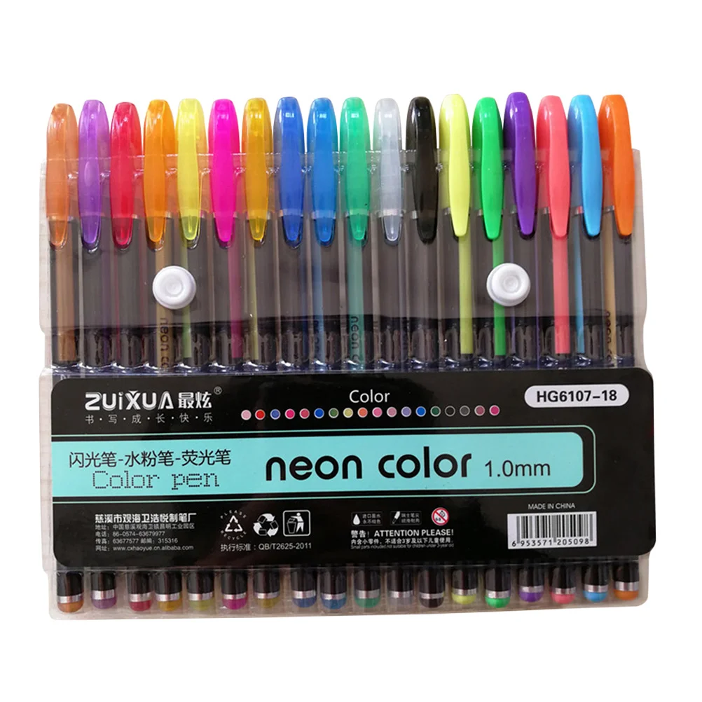 18 kleuren gel-inktpen 10 mm neonkleur pennenset ambachtelijke tekening schilderen kleurboeken cadeau (geassorteerde kleur)