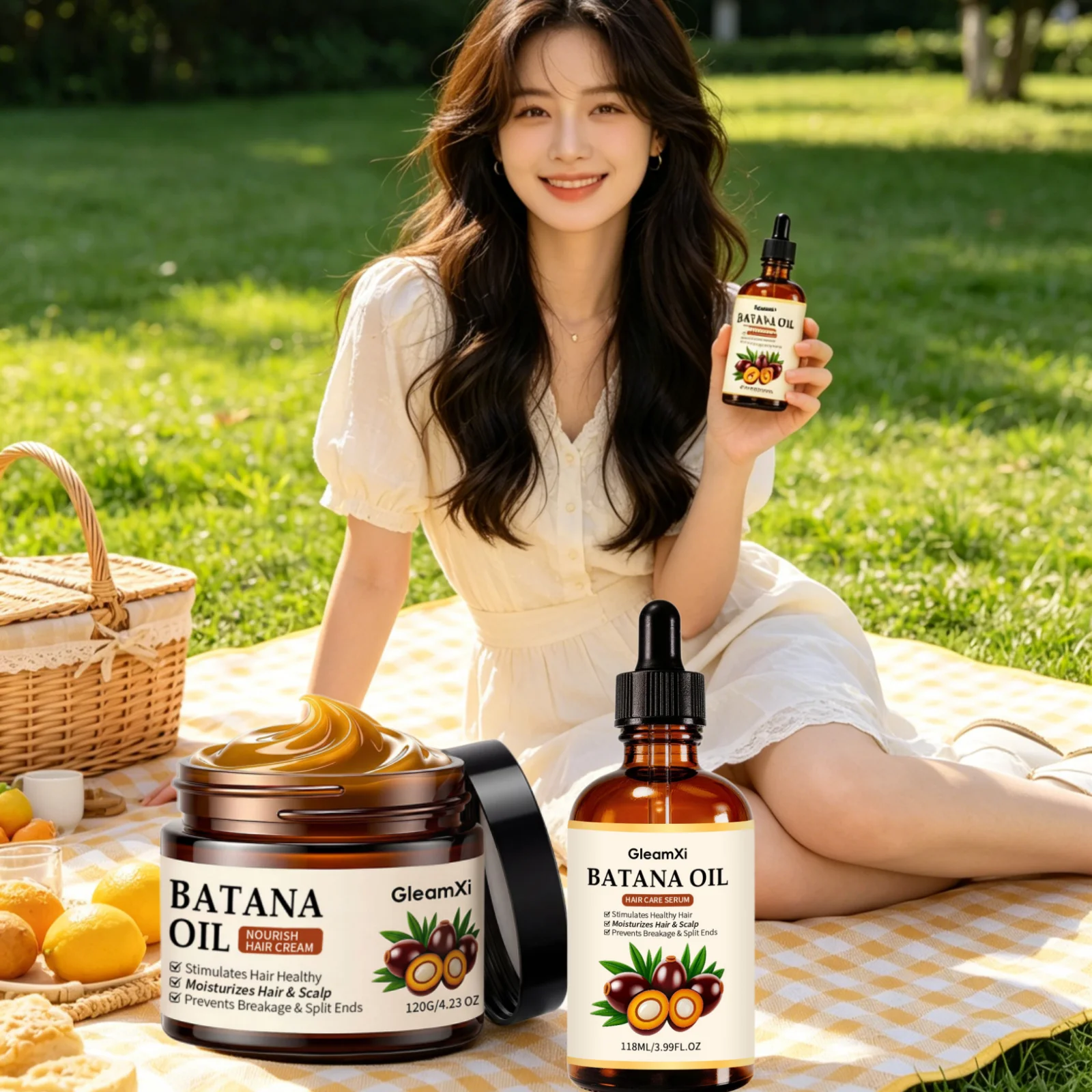 Gleamxi Batana Oil Hair Cream Long Lasting Moisturizing Deep Nourishment Anti Frizz Repairing Mild Strengthening Hair Care Serum