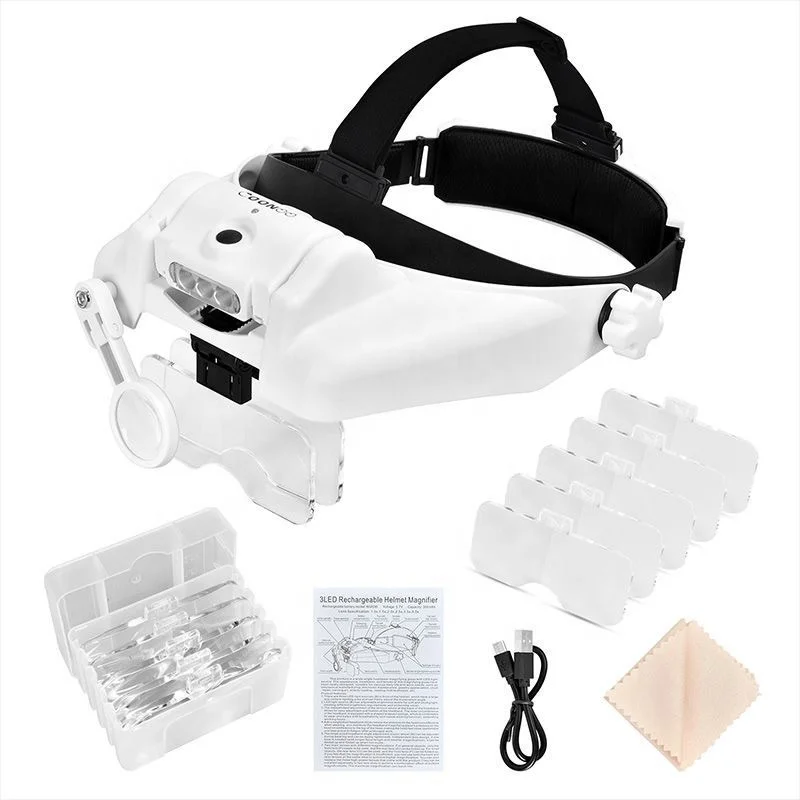 

USB Rechargeable Head-mounted Glasses Type 3 LED Magnifiers 6 Times Adjustable for Beauty Surgery Reading and Maintenance
