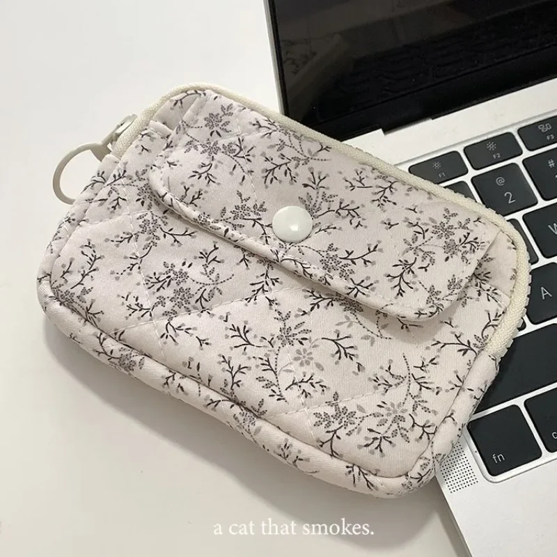 Stripe Floral Coin Purse Flower Korean Style Small Makeup Lipstick Packing Bag Earphone Bag Mini Canvas Storage Bag