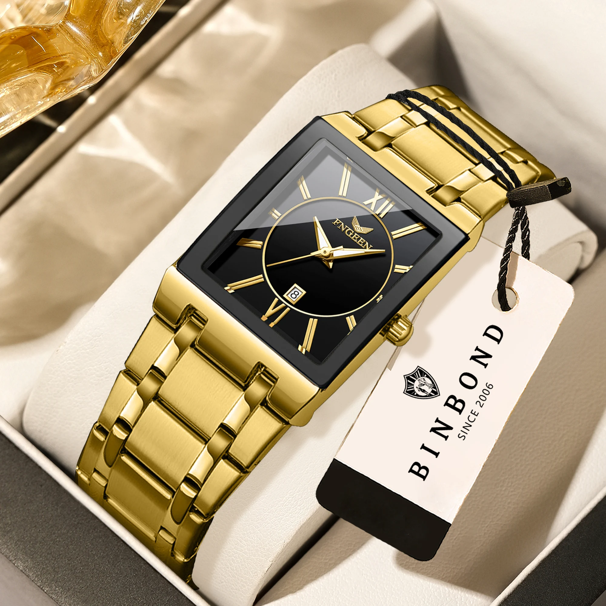 BINBOND Luxuriöse Präzise Quarz-Armbanduhr für Herren Leuchtend Wasserdicht Automatisches Datum Edelstahl Langlebige Herrenuhr Casual Reloj