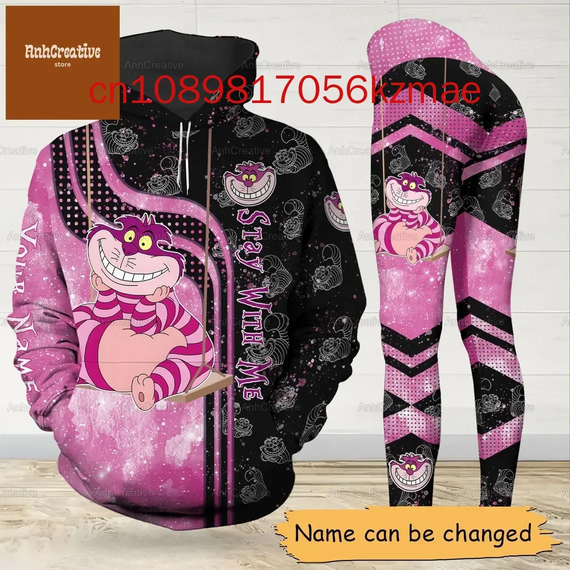 New Free Custom Disney Cheshire Cat Hoodie Leggings Suit Women\'s Diseny Hoodie Yoga Pants Sweatpants Fashion Tracksuit Sets