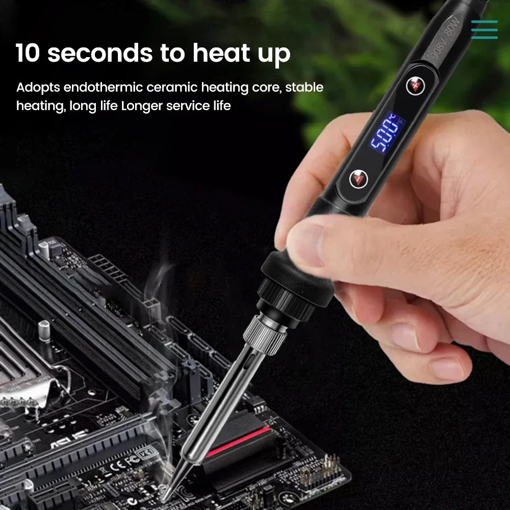 80W Digital Display Electric Soldering Iron Kit, 17‑Pcs Adjustable Temperature Welding Tool Set With DT‑830B Multimeter EU Plug