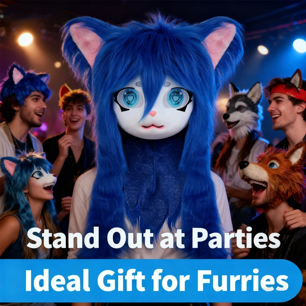 

Premium Kigurumi Animal Head Cosplay Mask - Realistic Furry Suit with Custom Lolita Cat Ears for Convention Events
