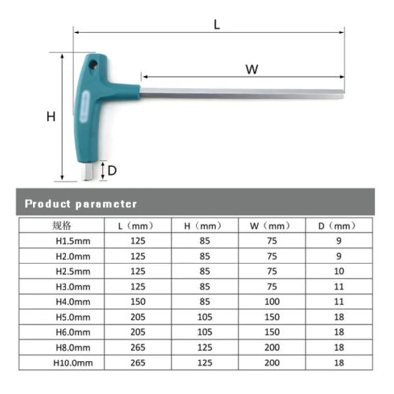 1.5mm - 10mm Hex Key T Shaped Grip End Wrench Inner Six Angle Screwdriver Handle Hex Key Wrench Spanner HRC52-54 Hand Tool