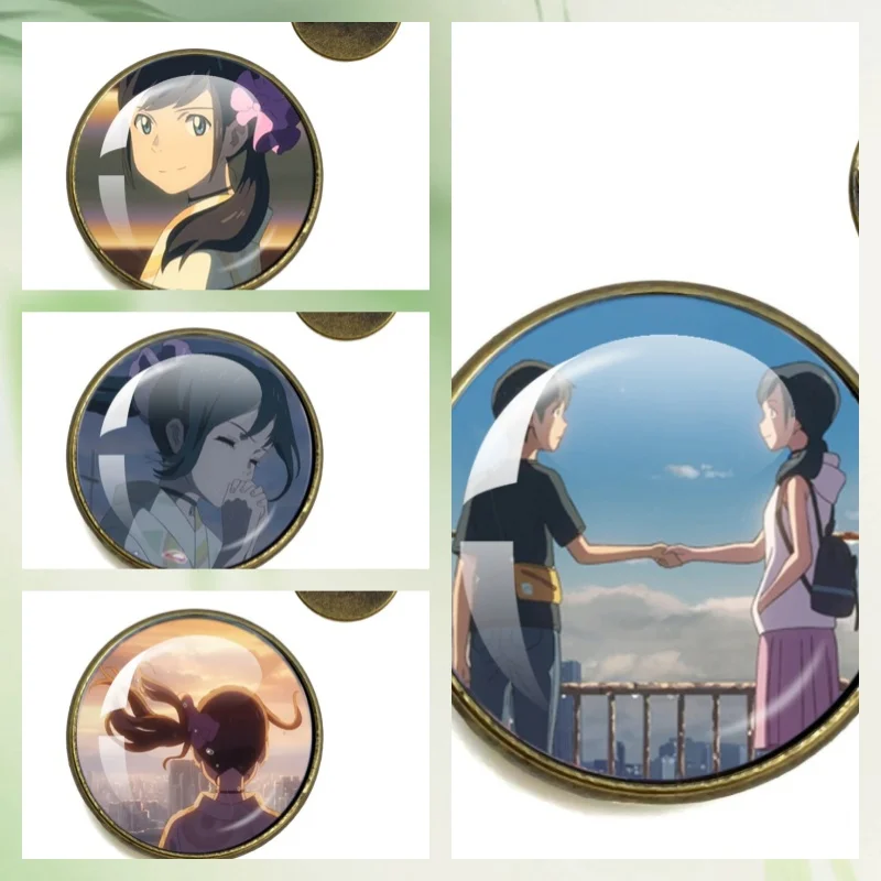 Anime W-Weathering with you Character Hodaka and Hina 20mm/25MM Brooch Glass Handmade  Jewelry Gift