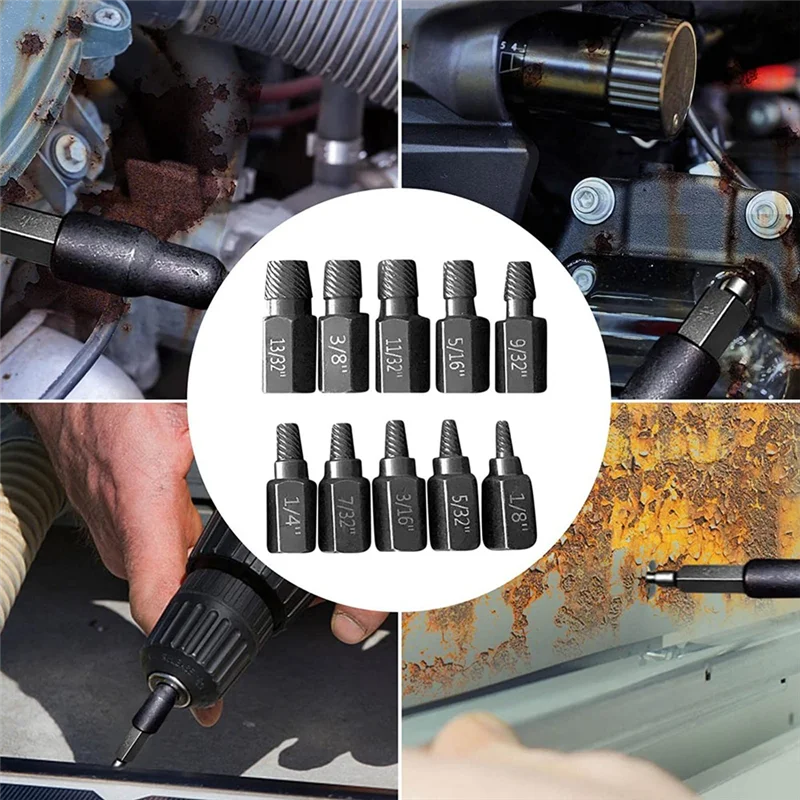 A38I Upgrade Screw Extractor Set, 10Pcs 3.2-10.3Mm Heavy Duty Hex Head Screw Extractor Set For Rust Damaged Bolts