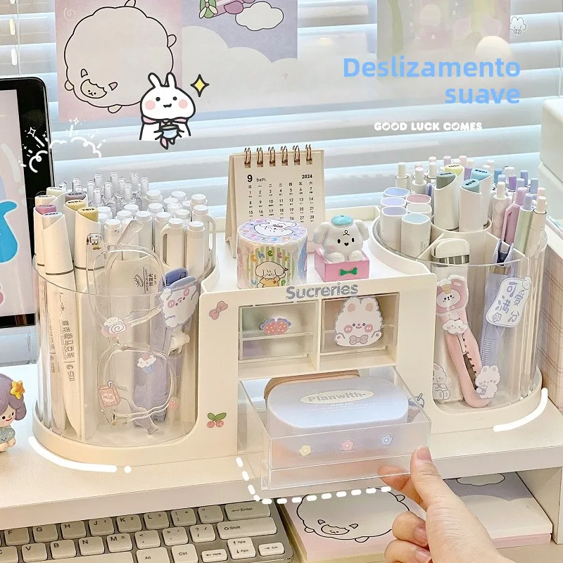 多機能デスクトップ学生用文房具オーガナイザーボックス、多層引き出し式収納ボックス、大容量回転式ペンホルダーボックス