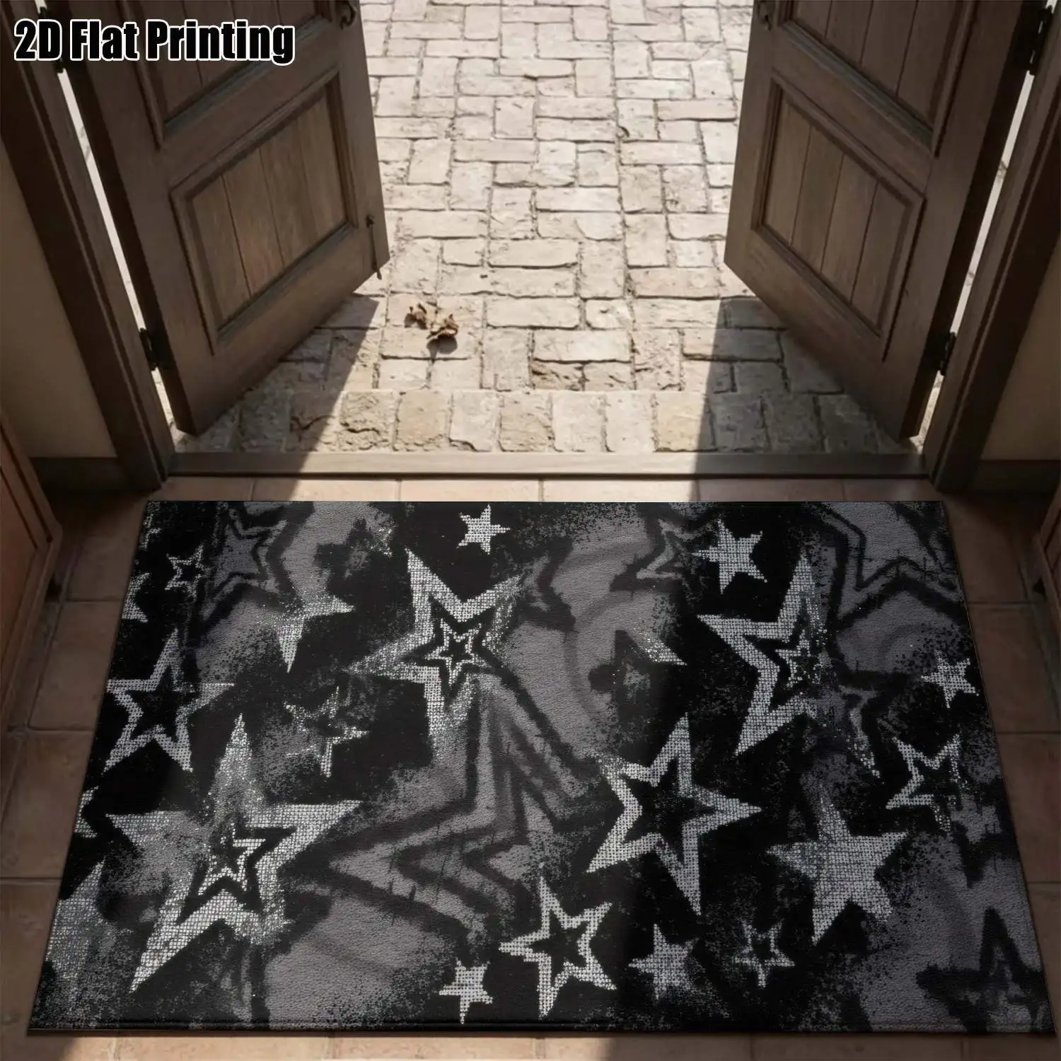 1Pc 2D Printed Black&Gray Star Pattern Nordic-Style Carpet, Instagram-Inspired Modern Minimalist Geometric Floor Mat, Machine Washable, Multi-Size, Ideal for Home Decor in Entryway, Dining Room, Foyer, Bedroom, Living Room