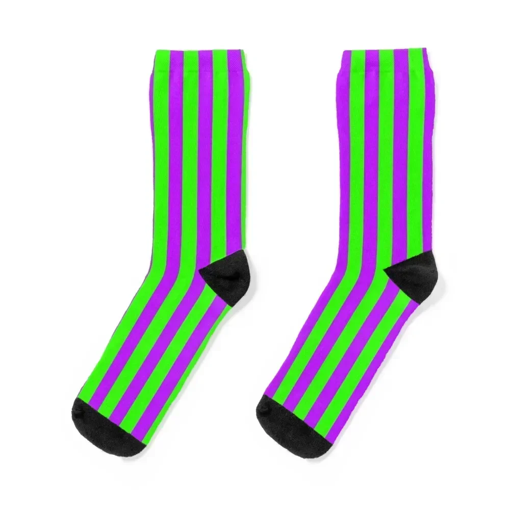

Neon Green and Purple Vertical Stripes Socks luxe man ankle sports stockings Socks Men's Women's