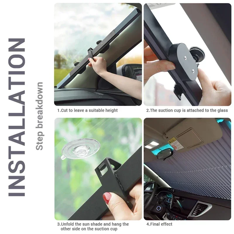 Retractable Windshield Sun Shade Curtains for Car Sun Visor Sunshade Cover Anti-UV Privacy Protection Summer Cooling