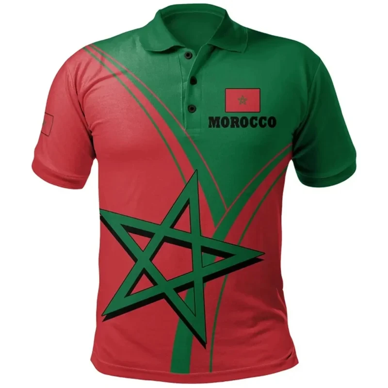 Morocco Polo Shirts Moroccan National Emblem Flag 3D Print Men Women Casual Oversized Short Sleeves Tshirt Tees Tops Clothing