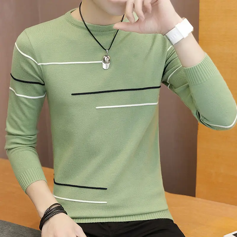 

Casual Men's Sweater O-Neck Striped Slim Fit Knitwear 2024 Autumn Mens Sweaters Pullovers Pullover Men Pull Homme Clothing E427
