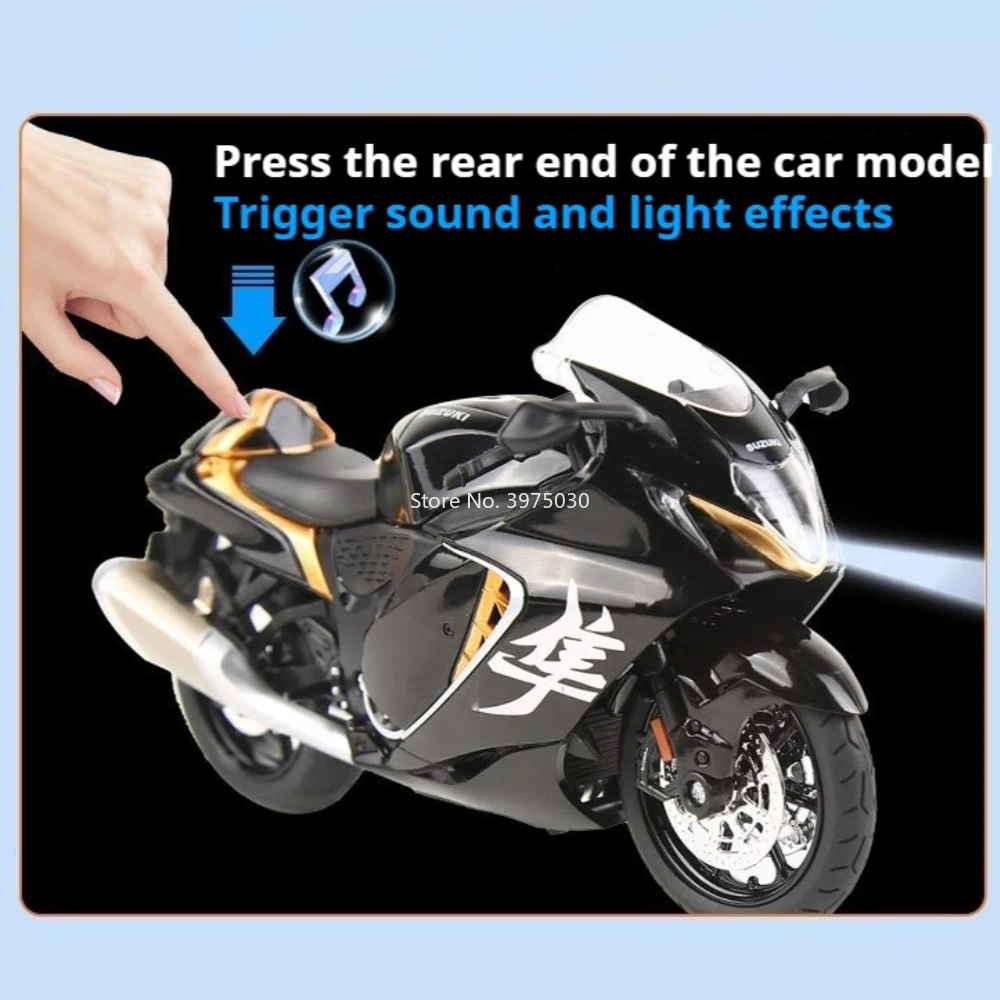 1:12 Suzuki Hayabusa R3 Мотоциклы Автомобили Игрушечные модели из сплава Литой под давлением со световым звуком Миниатюрные транспортные средства Игрушки Идеальные подарки для мальчиков