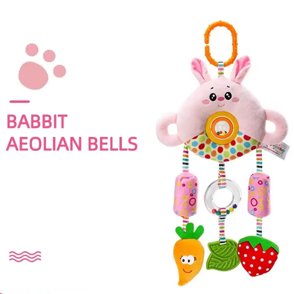 Soft Plush Sensory Stroller Hanging Pendants with C Clip Teether Baby Development Handle Toys Rotate Visual Development