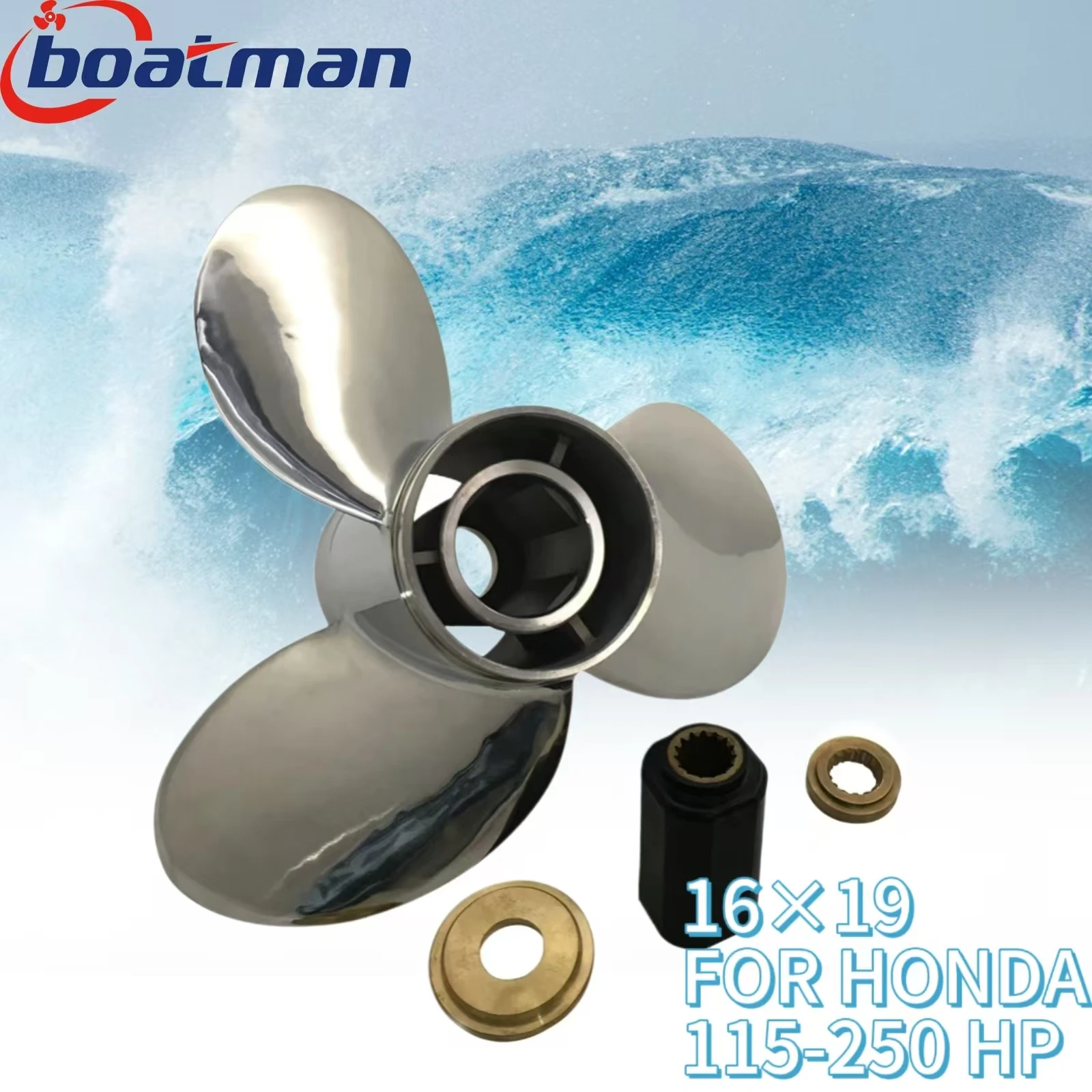 

Outboard Propeller 16x19 For Honda Engine 115HP 150HP 200HP 225HP 250HP Stainless steel 15 splines Boat Parts LH 58333-ZY3-B19CL