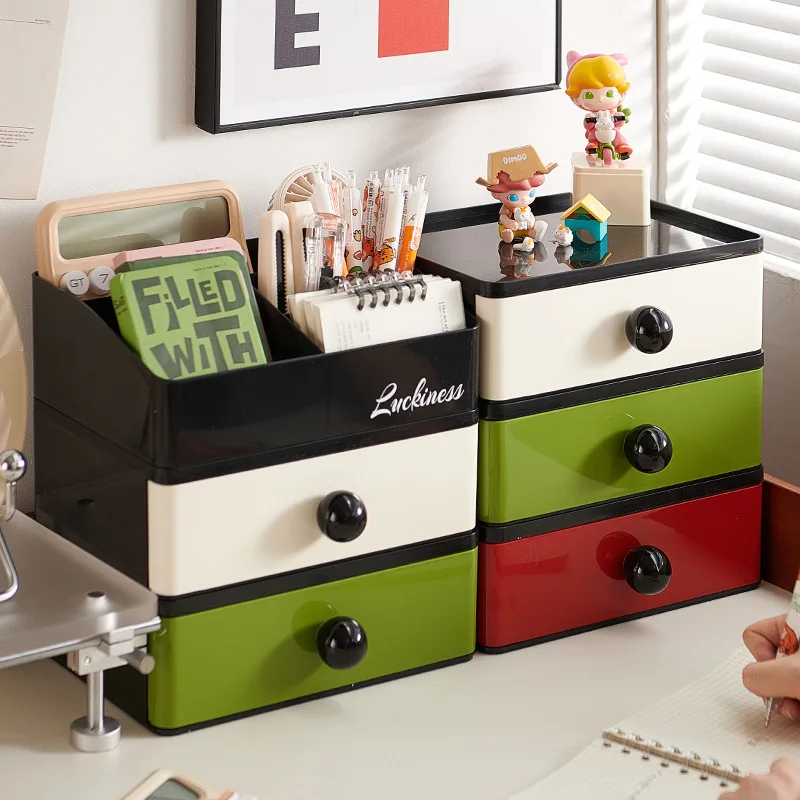 Desktop Stackable Cosmetic Storage Box Makeup Organizer Drawer-type Storage Box Student Sundries Organizer Plastic Storage Boxes
