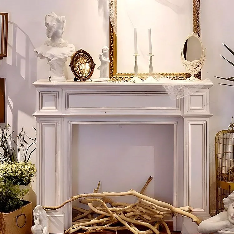 French retro fireplace decorative cabinet live stream scene simple household living room entrance partition solid wood