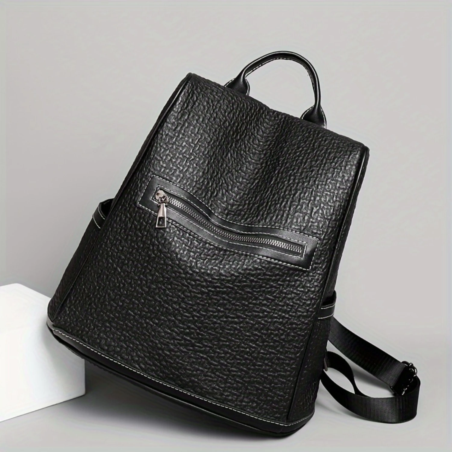 Fashion Ruched Textured Backpack, Casual Anti-theft Travel Daypack, PU Leather Commuter Schoolbag
