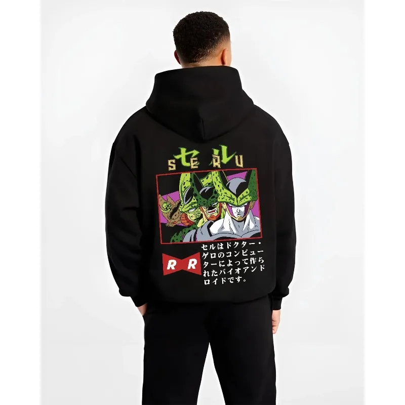 

Осенне-зимние мужские толстовки с капюшоном в японском стиле аниме Dragon Ball Cell Prints, одежда, толстовка Y2K, мужская спортивная одежда большого размера из 100% хлопка