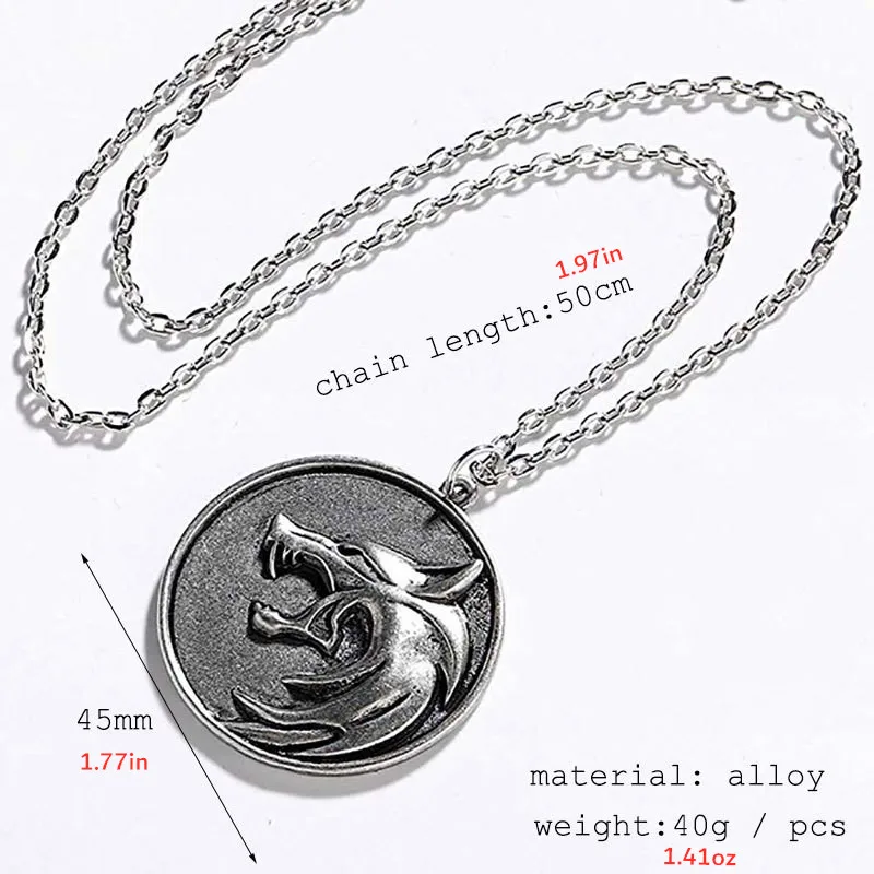 Zinc Alloy Wolf Head Pendant Vintage Men Necklace