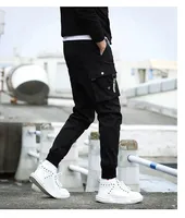 Men's black warm and casual cotton pants  autumn and winter sports pants with plush and thick pants  men's loose leg binding san