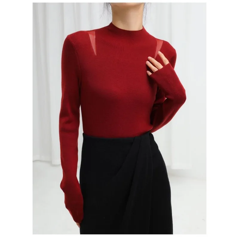 نصف الياقة المدورة الصوف محبوك المرأة الخريف والشتاء 2025 جديد الراقية كسول نمط الداخلية قاع #6