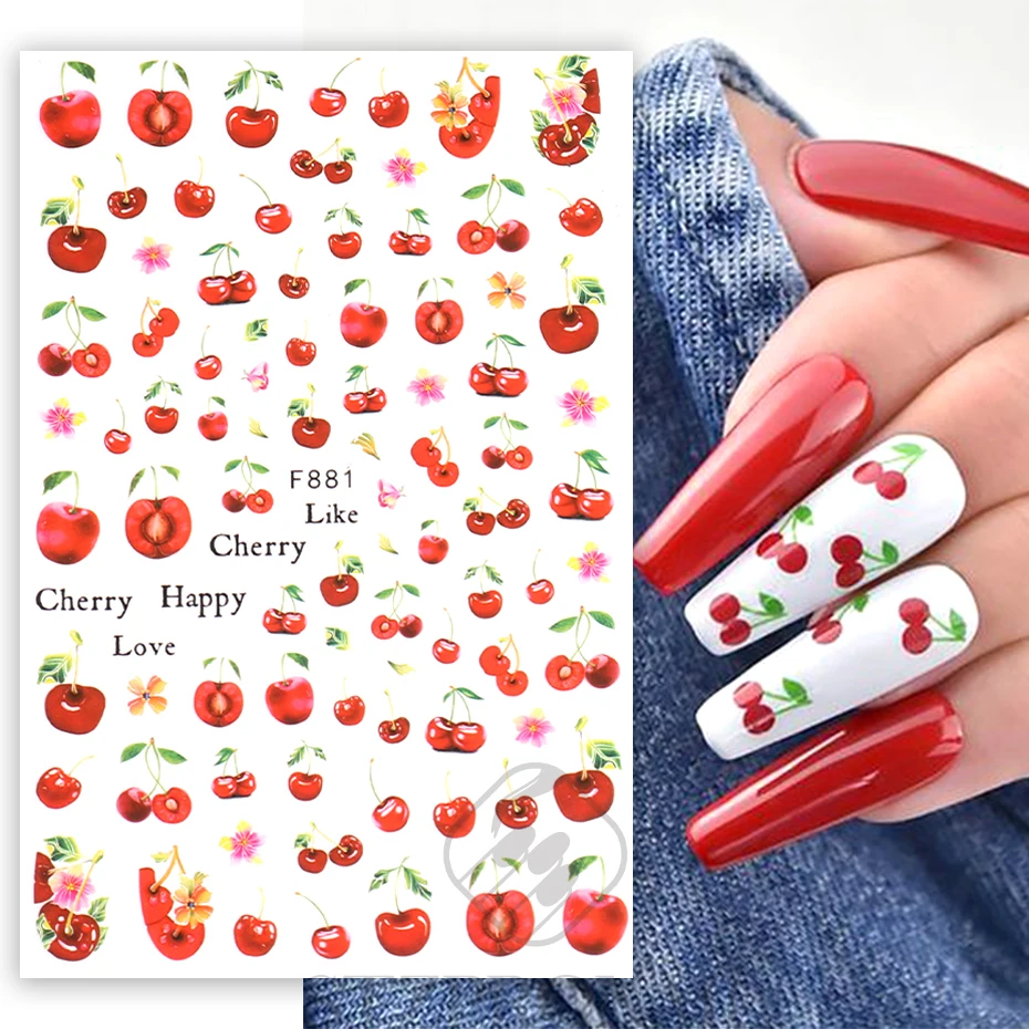 3D Lemon Nail Stickers Strawberry Watermelon Kiwi Pawpaw Cherry Peaches Decals Summer Fruit Design DIY Nail Art Decoration SLF