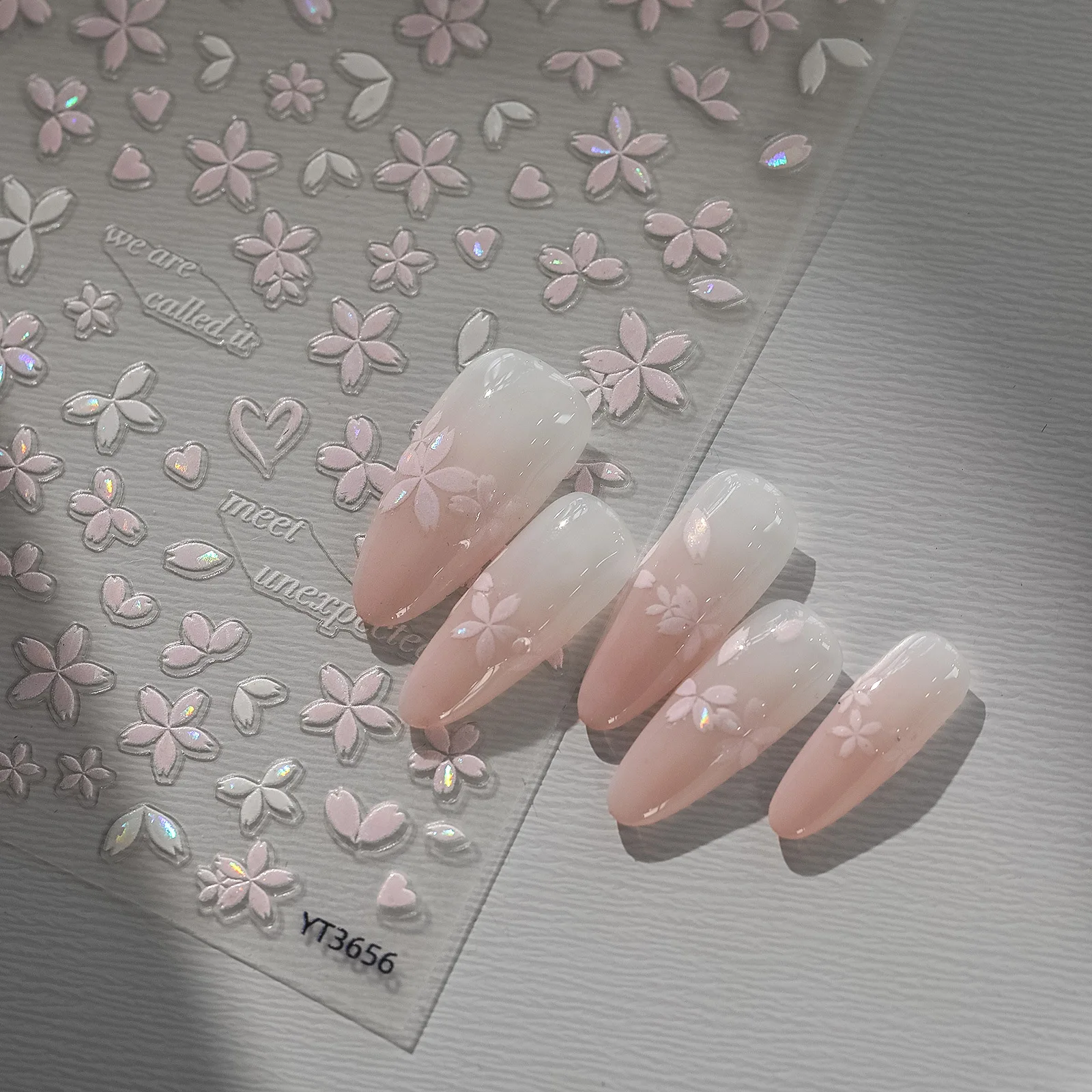 

1 Sheet 5d Colorful Kawaii Glitter Sakura Nail Art Stickers Flower Self-Adhesive Nail Decorations Decals Accessories