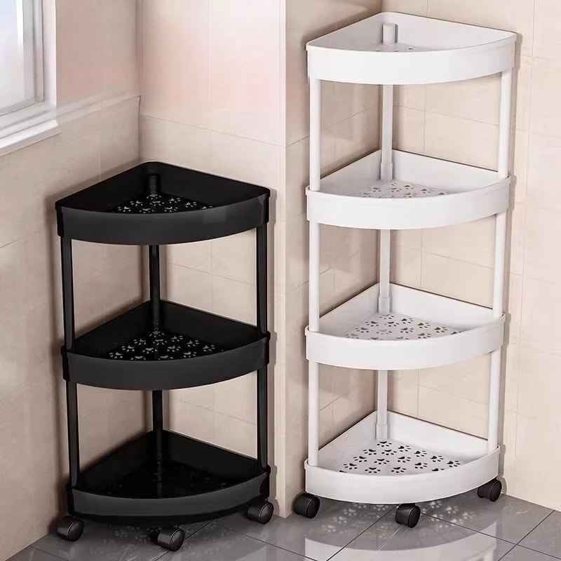 Floor-Standing Corner Shelf 4/5 Tier Bathroom Cabinet Triangle Storage Organizer Kitchen Storage Space-Saving Bathroom