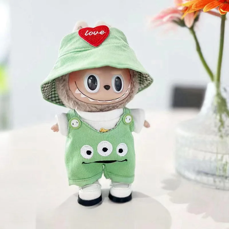 Labubu V1 V2 Mini Vinyl Doll Waistcoat Hat Scarf Instead Pants Set Cute Creative Cartoon Interesting Designs Doll Wear Decoratio