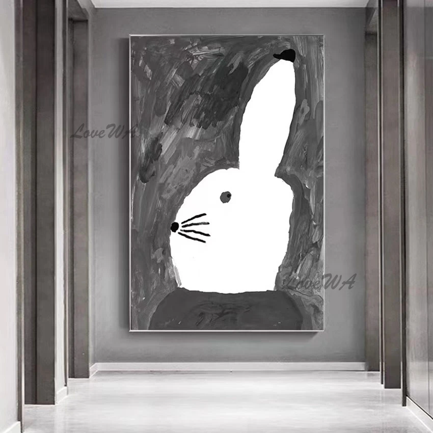 

Modern Children Room Decoration Cartoon Rabbit Oil Painting Abstract Wall Art Animal Canvas Picture Murals Artwork For Home