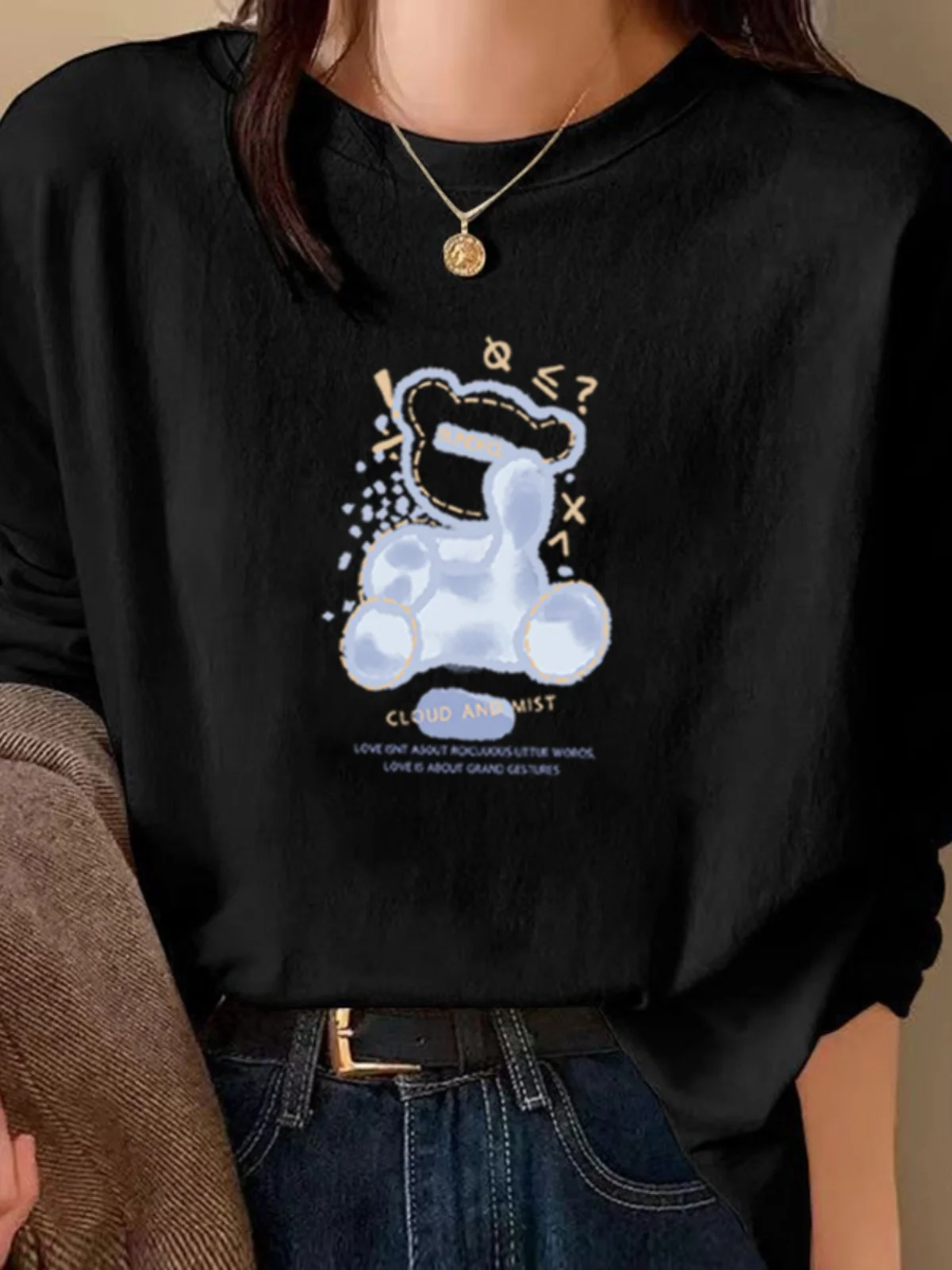 Maglietta Lunga e Larga da Donna Taglie Forti, Stile Coreano, con Stampa Primaverile, per il Lavoro, Moda Creativa