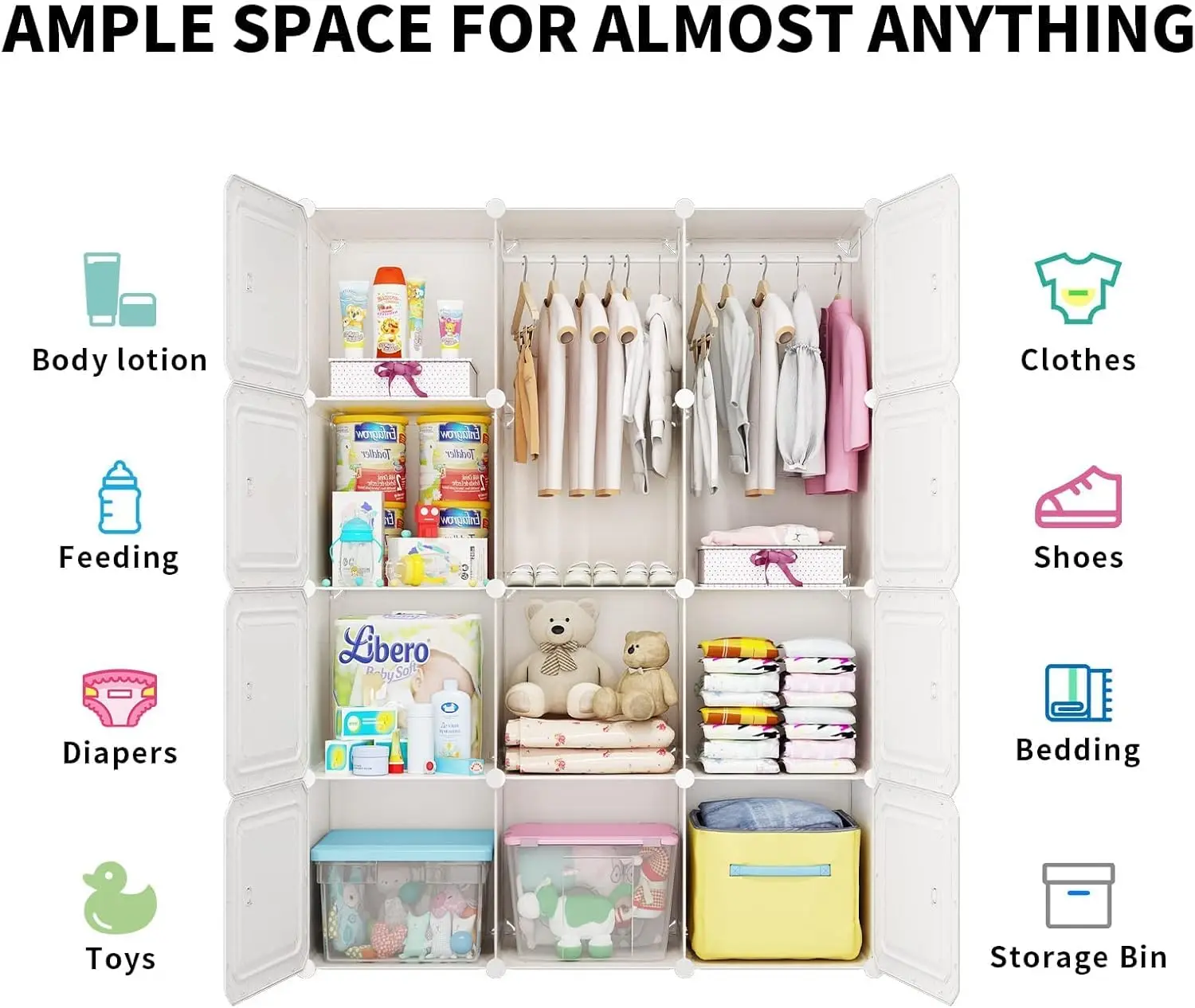 

Детский гардероб Maginels, детский шкаф с дверью. Органайзер для шкафа для маленьких девочек для спальни. Открытый подвесной шкаф