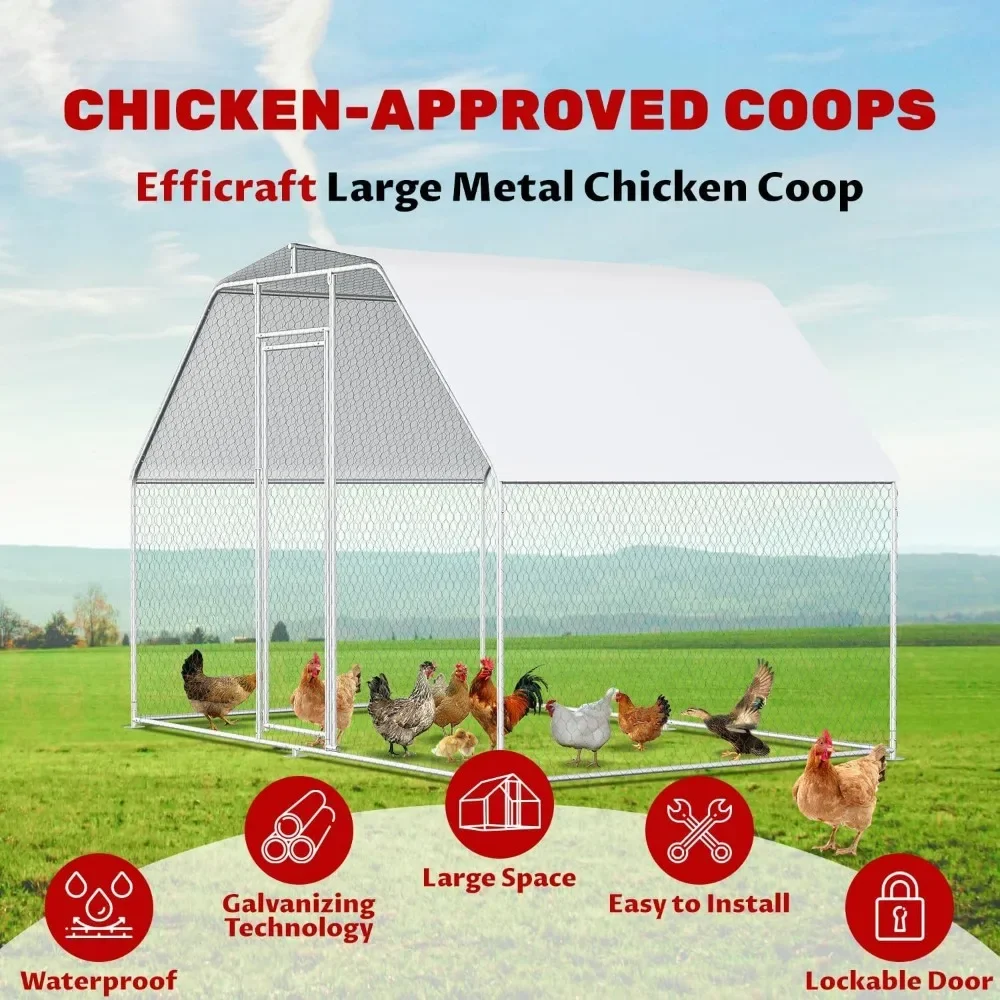 Large Metal Chicken Coop Run for 10 Chickens, Chicken Runs for Yard with Waterproof & Anti-UV Cover, Chicken Pens with Top