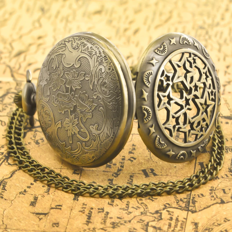Montre de poche commémorative en Bronze rétro Steampunk, squelette étoile, couvercle rabattable, cadeau d'étudiant pour hommes et femmes, collier à Quartz