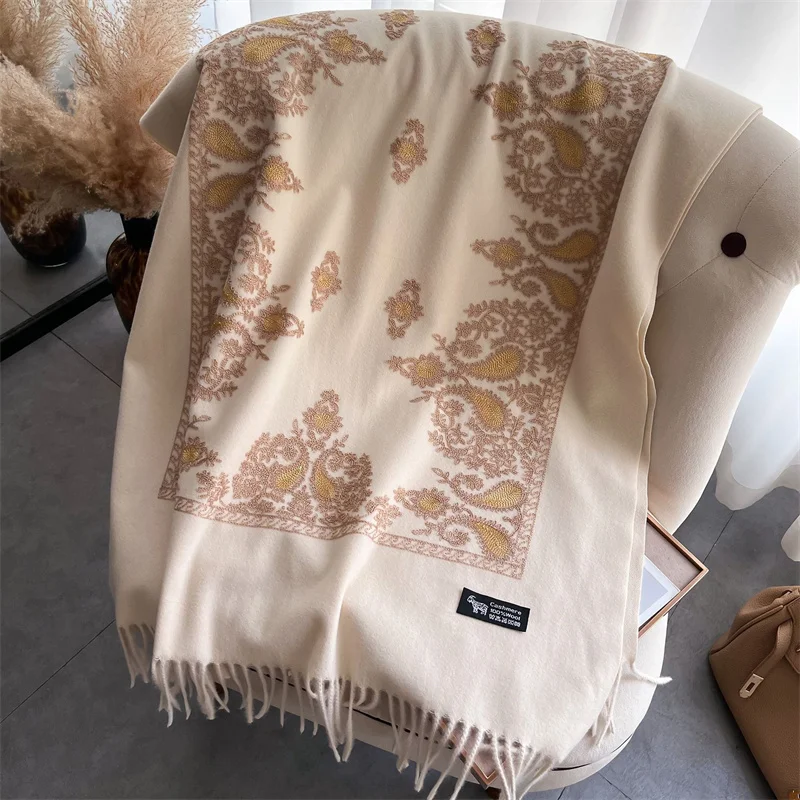 Winter Warm Cashmere Scarf for Women Embroidery Pashmina Blanket Thick Shawl Wrap Neckerchief Fashion Bufanda Echarpe Poncho