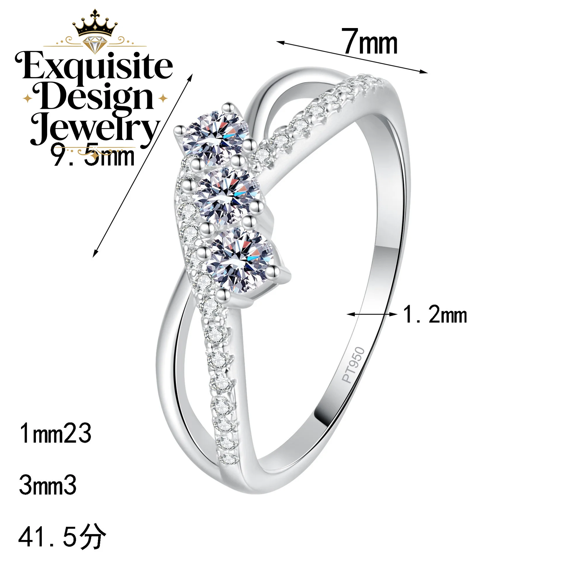 Exquisite Platinum PT950 Personalized All Moissanite Rings Double-Layer Line Diamond-Studded Ring Holiday Anniversary Gift