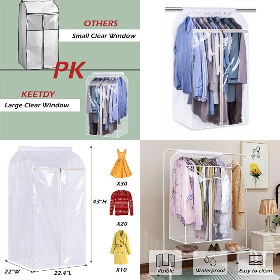 

43" Hanging Garment Bags for Closet Storage Large Clear Window Hanging Clothes Storage Garment Rack Cover Coat Protector for Su