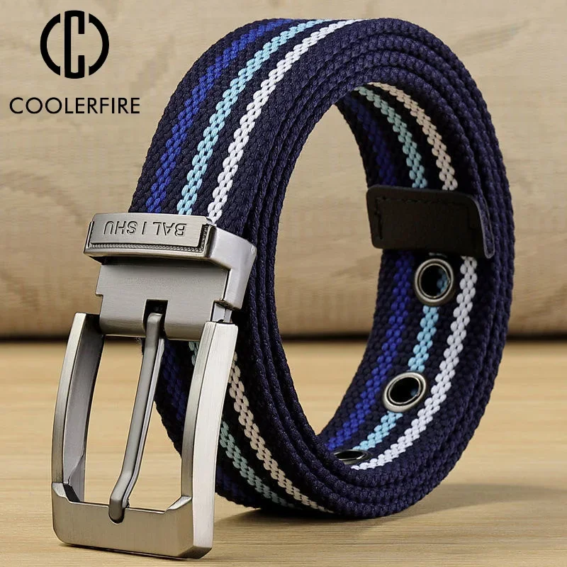 Men Belt Webbing Reversible Buckle Casual Fashion Designer Belt for Men Comfortable Soft Canvas High Quality Striped Strap HB072