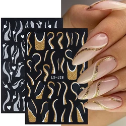 Shiny Glitter 3D Nails Stickers Reflective Sparkly Wave Lines French Nail Design Gold Silver Winter Manicure Ideas Decals LS-J28