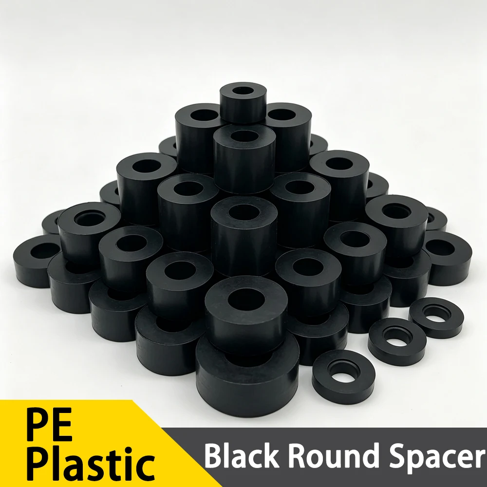 10-200Pcs PE Plastic Black Round Spacer Inner Dia 5/6/8/8.5/10/11/14Mm Height Increasing Washer for Lcd Tv Hanger Insulation