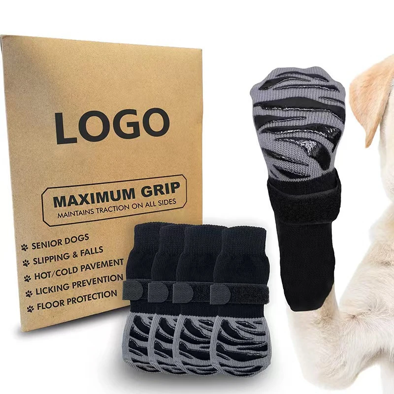 Dog Socks Foot Cover Outdoor Warm Claws Non-slip Shoes Extra-thick Grip with Hook-and-loop Fastener Pet Foot Protection Supplies