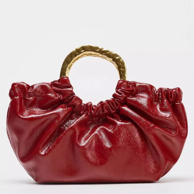 Women Trendy Burgundy Red Single Shoulder Bag Luxury Designer Lady Pleated Cloud Handbag Versatile Commuting Crossbody Bags