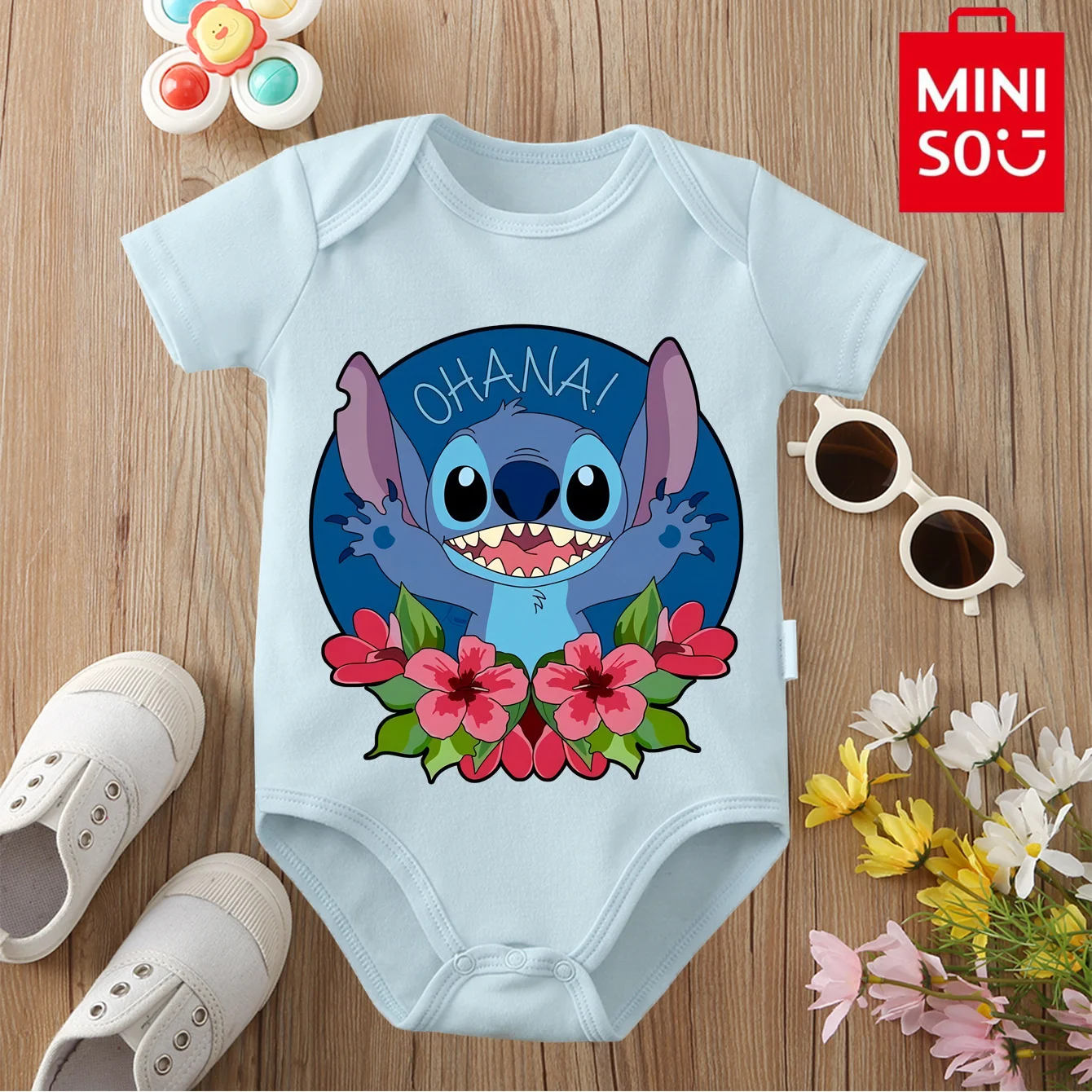 

MINISO&Lilo&Stitch 100% Cotton Baby Clothe Baby Onesie Bodysuit Baby Jumpsuit Cute Print For 0 To 12 Months Newborn