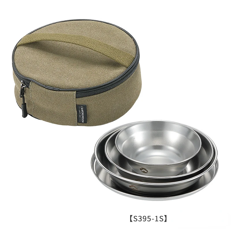 

Outdoor Stainless Steel Dinner Plate Set Camping Dinner Bowl Set Falling Proof Soup Dinner Bowl Equipped with Storage Bag New