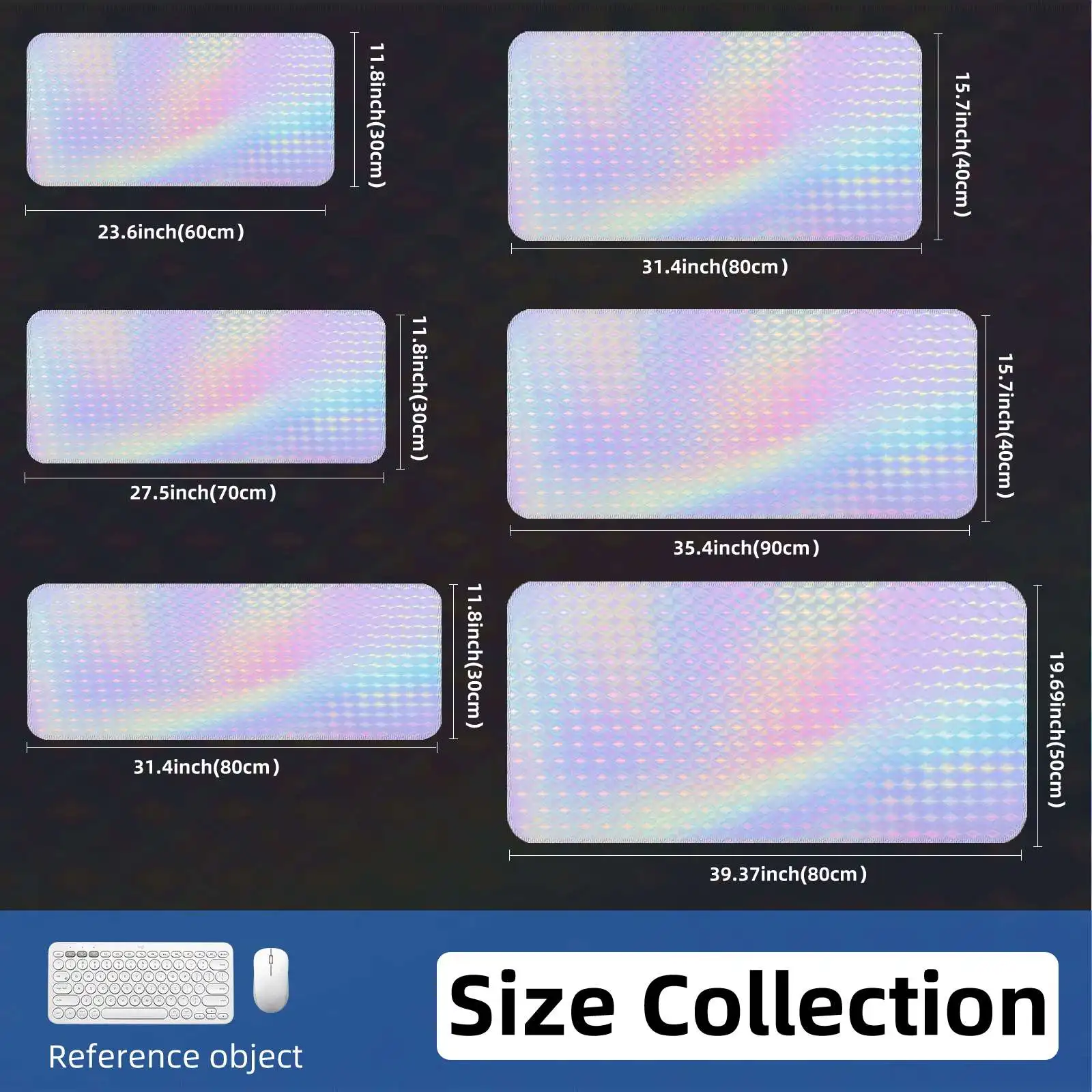 Rainbow Diamond XXL Extended Desk Mat Non-Slip Rubber Gaming Mouse Pad for Office and PC