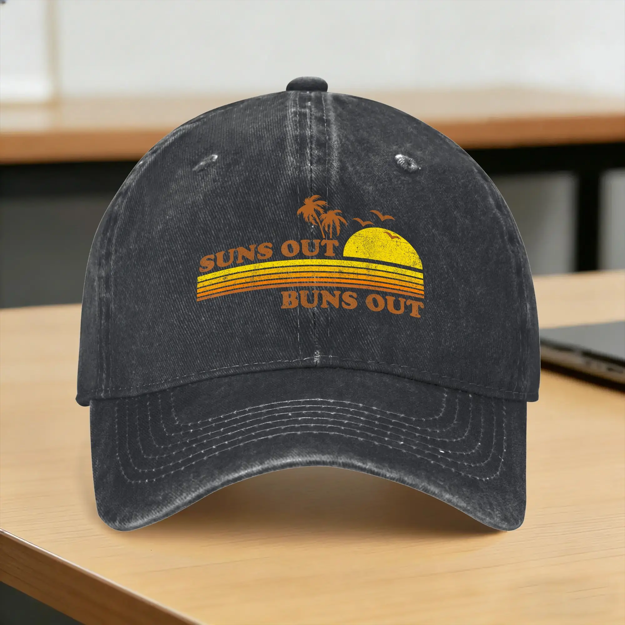 Vintage Suns Out Buns Out Beach Retro Sunset 70‘s Sun Baseball Cap  y2k Funny Men Women Washed Hip Hop Hats Dropshipping